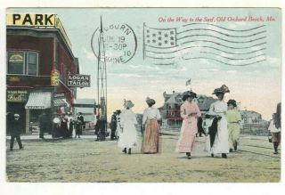 1910 Pc:street To Surf,  Old Orchard Beach,  Me Logan The Tailor,  Seaside Drug Co
