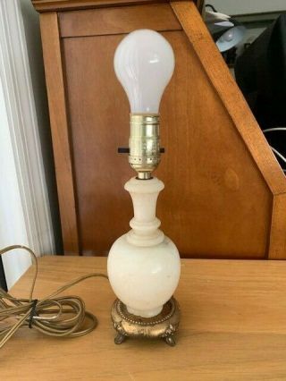 Small Antique Alabaster Marble Boudoir Lamp With Detailed Gilded Base And Feet
