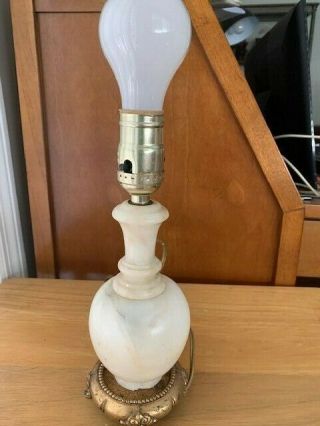 Small Antique Alabaster Marble Boudoir Lamp with Detailed Gilded Base and Feet 3