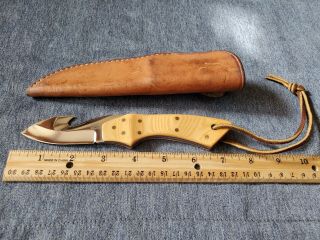 Rare Vintage Hand Made R.  D.  Nolan Hunting Knive With Gut Hook And Orig.  Sheath