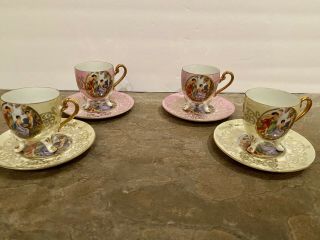 Vintage Royal Halsey Tea Cup Saucer Footed 8 Pc Set Euc Demitasse Neoclassical