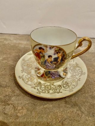 Vintage ROYAL HALSEY tea cup saucer footed 8 pc set EUC demitasse neoclassical 2