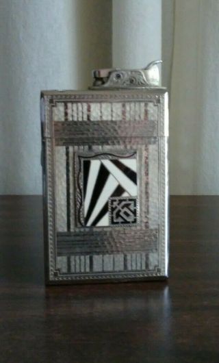 Art Deco Silver Metal/enamel Cigarrette Case With Lighter