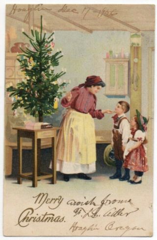 112020 Lovely Vintage Christmas Postcard Mother Children And Tabletop Tree 1905