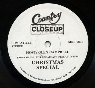 Rare Radio 2 - Lp & Cue Sheet - Glen Campbell Christmas Special - Elvis,  Johnny Cash