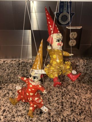 Vintage Clowns Paper Mache Hanging On Swings Mexico
