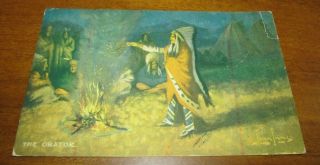 Vintage Antique Postcard " The Orator " John Innes Native American Indian Old West