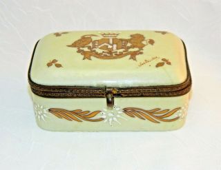 Antique FRENCH PORCELAIN BOX Hinged HAND PAINTED Coat of Arms SIGNED 4 