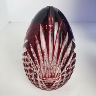 Magda Nemeth Ajka Crystal Cut To Clear Ruby Red Oval Egg 4in Signed - Dated 1950