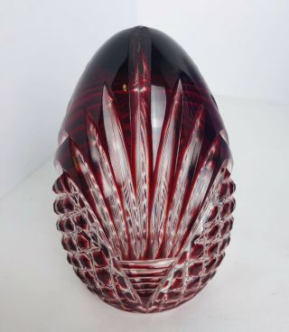 Magda Nemeth Ajka Crystal Cut to Clear Ruby Red Oval Egg 4in Signed - Dated 1950 3