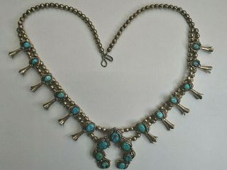 Vintage Sterling Silver 21 " Navajo Native American Turquoise Necklace