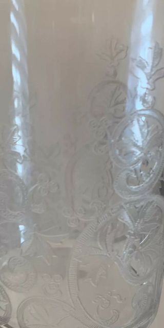 Antique 1920’s Rare,  Hand Etched Crystal Set Of 8 Stemless Water Glasses