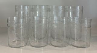 Antique 1920’s Rare,  Hand etched Crystal set Of 8 Stemless Water Glasses 3