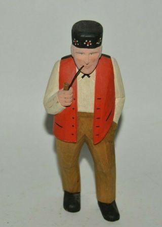 Ed Jobin Brienz Vintage Hand Carved Wood Minty Swiss Man W/ Pipe Figurine Rare