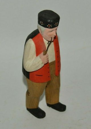 Ed Jobin Brienz Vintage Hand Carved Wood MINTY Swiss Man w/ Pipe Figurine Rare 2
