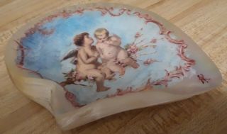 Victorian Cupid Pair Painting On Large Sea Shell Alice Rahon Born In France