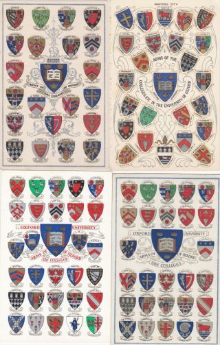 4 Old Postcard Heraldic Arms Of Oxford College Shield Fx349