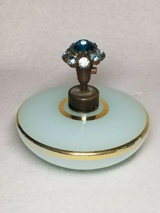 Vintage Blue Jade Opaline Blue Jeweled Top Perfume Atomizer Bottle W/gold Irice?