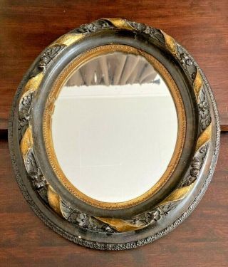 Vintage Antique Oval Wood Gold Gilt Hanging Wall Frame Mirror