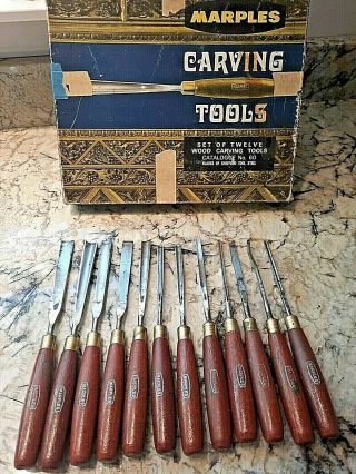 Vintage Marples 60 Set Of 12 Wood Carving Tools Sheffield Steel Blades