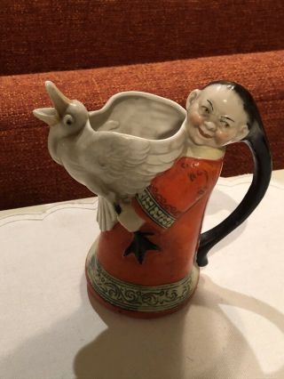 Antique Schafer Vater Pitcher Chinese Woman With Goose