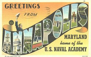 Vintage Postcard - Greetings From Annapolis,  Md,  Home Of U.  S.  Naval Academy