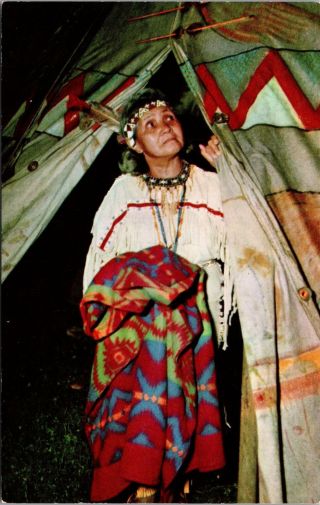Old Female Native American Indian Woman Harbor Springs Mi Postcard 1950s