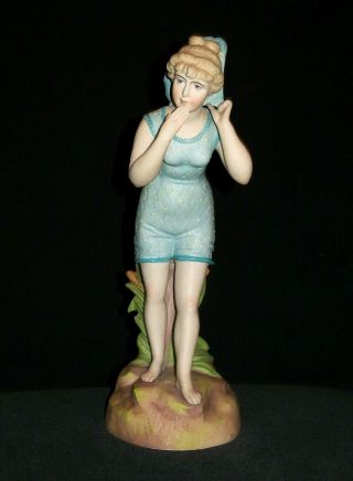 ANTIQUE GERMAN ART DECO LADY BATHING BEAUTY DOLL WITH FAN BISQUE FIGURINE 3