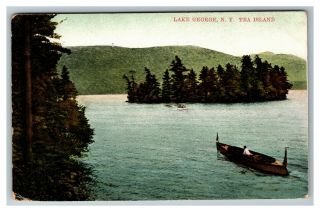 Lake George Ny,  View Of Tea Island,  Vintage York C1910 Postcard