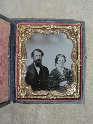 1/6 Plate Ruby Ambrotype Of A Husband & Wife Civil War Daguerreotype Case