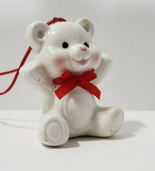 Vintage Midwest White Teddy Bear Christmas Ornament Ceramic Japan Holiday
