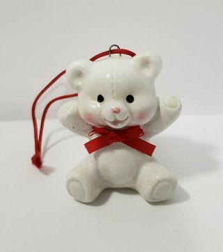 Vintage Midwest White Teddy Bear Christmas Ornament Ceramic Japan Holiday 2