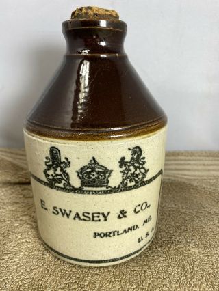 Vintage E.  Swasey & Co.  Portland,  Me.  U.  S.  A.  Small Stoneware Jug