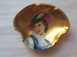 Oyster Plate Shooter Antique Hand Painted Portrait Lady W Gold C1800 