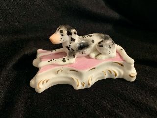 Antique Staffordshire England Hand Painted Porcelain Figurine Dog Rare Small
