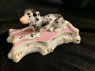 Antique Staffordshire England hand painted porcelain figurine dog rare small 2