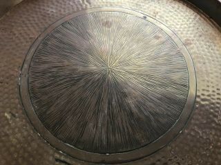 Vintage Antique Hammered Brass Copper Etched Starburst Art Tray Plate BEAUTY 3