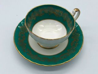 Aynsley England Green And Gold Bone China Tea Cup & Saucer