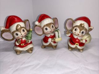 Vintage 3 Homco Christmas Mice Mouse Porcelain Figurines 5405