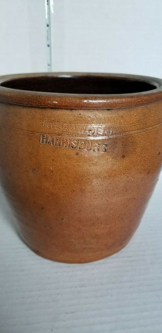 Antique F.  H.  Cowden Harrisburg Stoneware Crock Brown 2 Tone Glaze