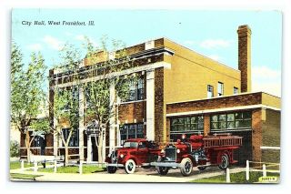 Vintage Postcard City Hall Fire Station West Frankfort Illinois C1