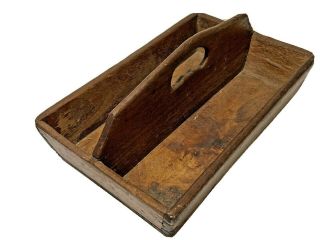 Vtg Rustic Dovetailed Carpenters Wooden Box Tool Caddy Tray Primitive Decor