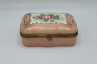 Antique French Amogee Casket Trinket Box Hand Painted Porcelain Limoges France