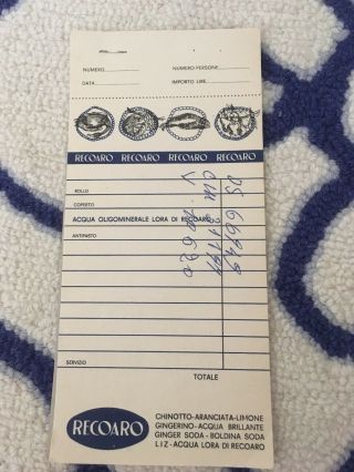 Italian Recoaro Food Order Form Book,  Vintage Restaurant Ticket,  Italy Tourism
