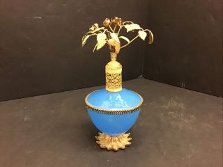 Antique French Blue Opaline Glass Perfume Scent Bottle Bronze Ormolu Mount