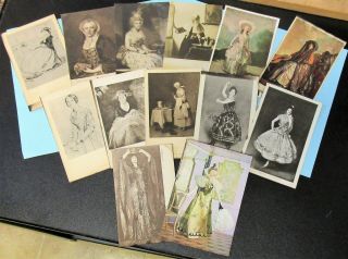 13 Vintage Postcards Of Lady Macbeth & Other Women.  Unsed But Show Wear.