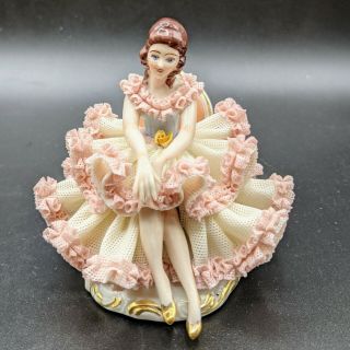 Dresden Volkstedt German Lace China Porcelain Figurine Woman Sitting In Chair