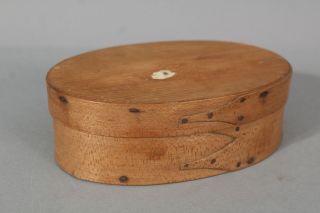 Small Antique 19thc Shaker American Primitive Oval Wood 3 - Finger Pantry Box