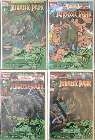 Jurassic Park 1 2 3 4 Movie Adaptation Topps 1993 Comic Book Run Set 1 - 4