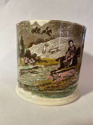 Antique Staffordshire transfer ware Pearlware Hunting Child ' s Mug early 19th c 2